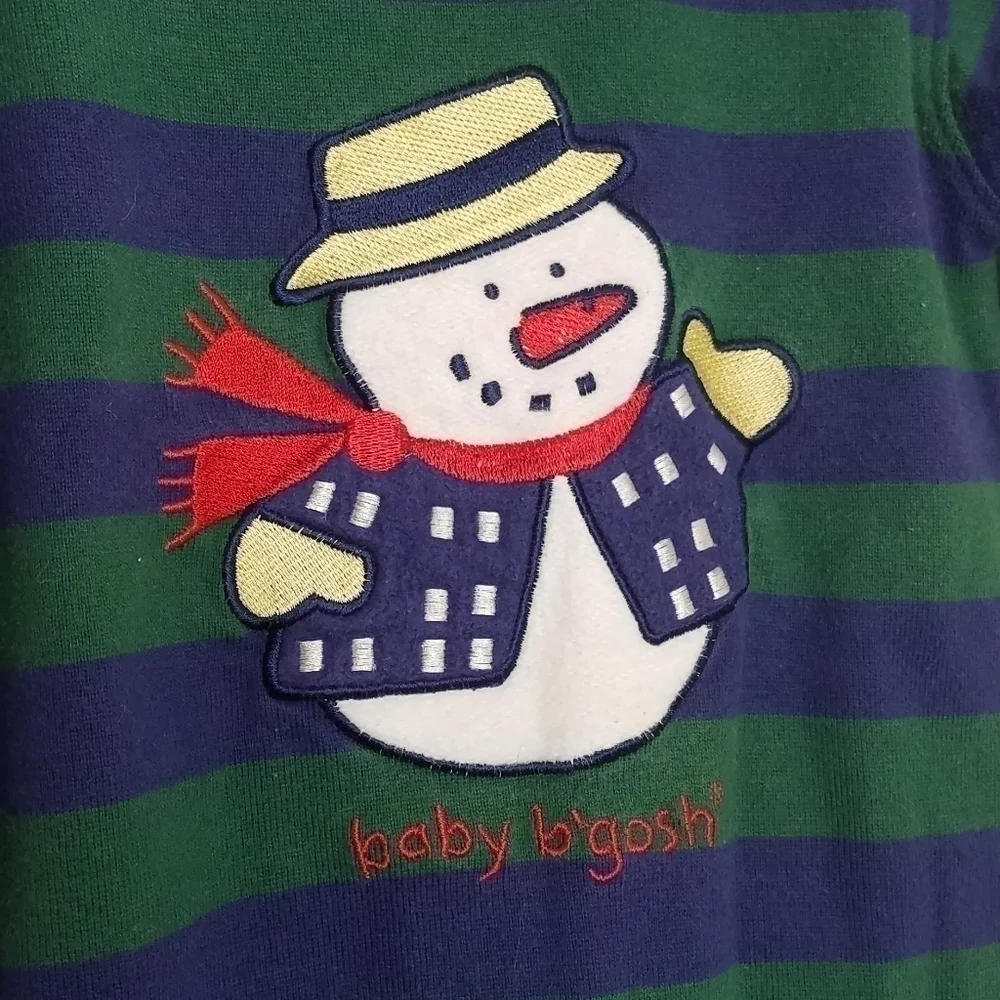 Vintage Oshkosh Snowman Sweatshirt Stripe Romper 3-6m